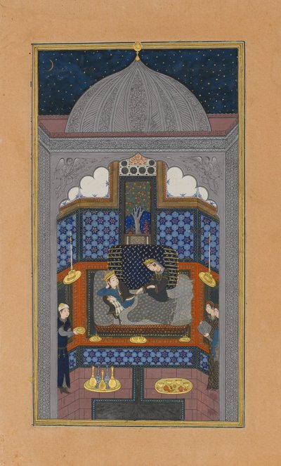 Bahram Gur et la Princesse Indienne dans le Palais Sombre le Samedi, Folio 23v - Maulana Azhar