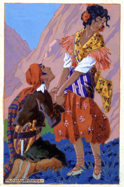 Rencontre entre Don José et Carmen, c. 1930 (illustration) - Maurice Berty