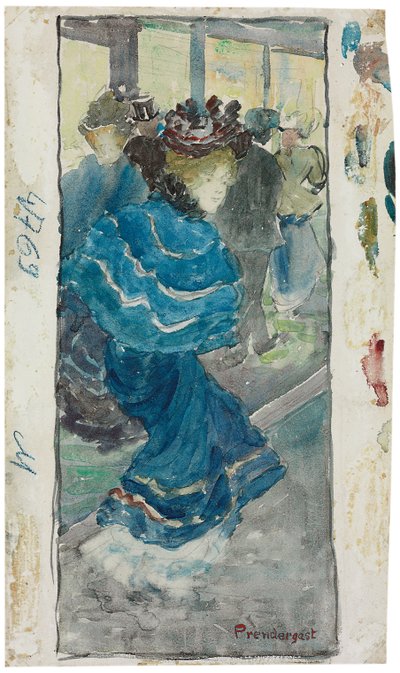 Femme élégante en robe bleue, c.1893-94 - Maurice Brazil Prendergast