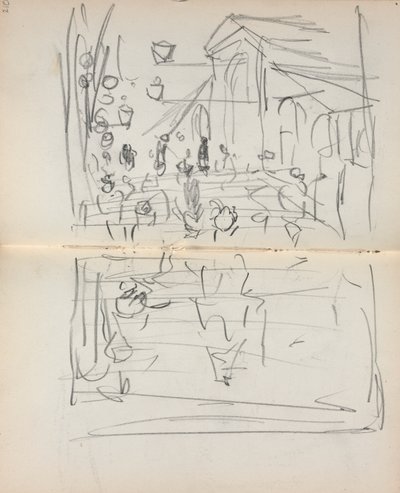 Carnet de croquis italien : Pont avec des figures (page 209 & 210) - Maurice Brazil Prendergast