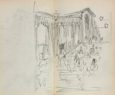 Carnet de croquis italien : Pont avec figures, pages 95 et 96, 1898-1899 - Maurice Brazil Prendergast