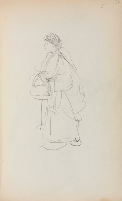 Carnet de croquis italien : Femme debout tenant une sacoche page 56, 1898-1899 - Maurice Brazil Prendergast