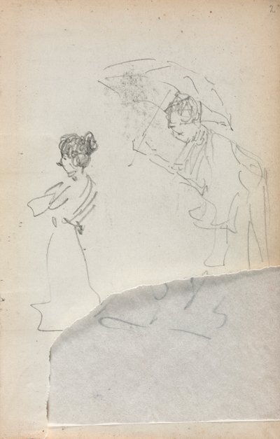 Carnet de croquis italien : Femme debout de profil et homme avec un parapluie page 2 - Maurice Brazil Prendergast