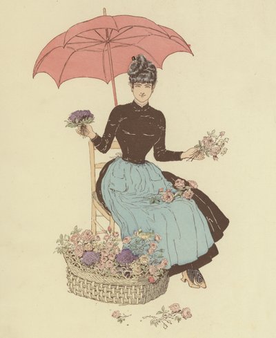 Femme assise sous un parapluie vendant des fleurs - Maurice Charles Mathieu Bonvoisin
