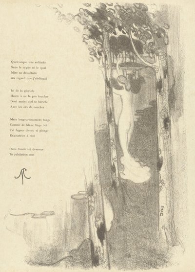 Illustration avec femme nue debout entre des arbres près d