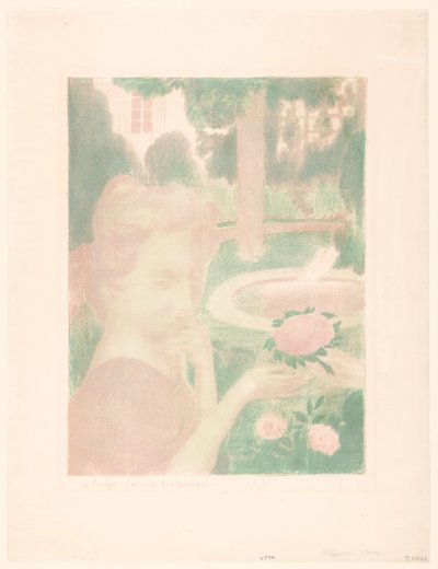 Jeune femme recevant un bouquet de fleurs dans un jardin - Maurice Denis