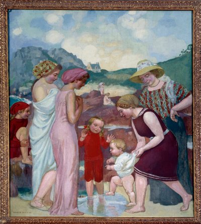 Les premiers pas. Un jeune garçon fait ses premiers pas devant sa mère et sa famille - Maurice Denis