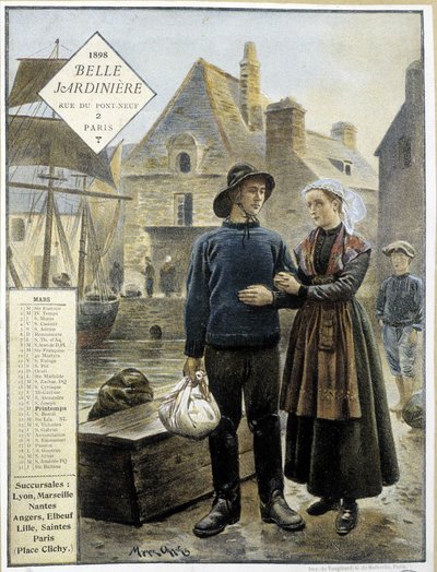 Le départ des pêcheurs bretons pour Terre-Neuve - calendrier de magasin « La Belle Jardinière » - Maurice Henri Orange