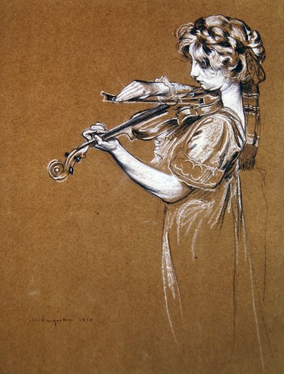 Jeune fille jouant du violon - Maurice Langaskens