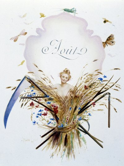 Août "La Chanson du mois" par Jérôme Doucet, illustration - Maurice Leloir, éd. Reims 1904. L. Michaud - Maurice Leloir