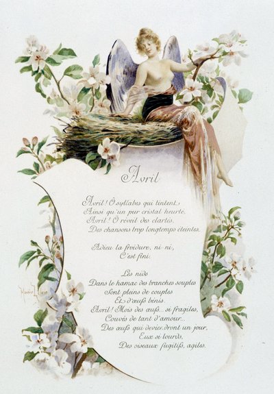 Avril « La Chanson du mois » par Jérôme Doucet, illustration - Maurice Leloir, éd. Reims 1904. L. Michaud - Maurice Leloir