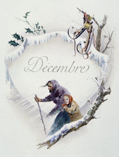 Décembre "La Chanson du mois" par Jérôme Doucet, illustration - Maurice Leloir, éd. Reims 1904. L. Michaud - Maurice Leloir