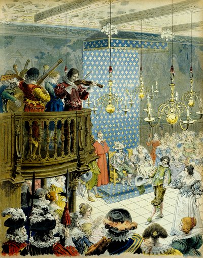Histoire de France : Un bal à la cour du roi Louis XIII (1601-1643) avec la reine Marie de Médicis (1575-1642) et le cardinal Richelieu (Armand Jean du Plessis) - Maurice Leloir