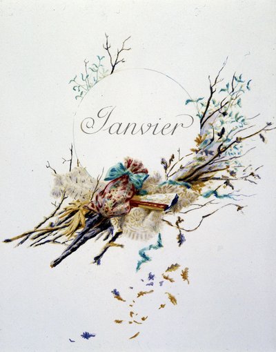 Janvier "La Chanson du mois" par Jérôme Doucet, illustration - Maurice Leloir, éd. Reims 1904. L. Michaud - Maurice Leloir