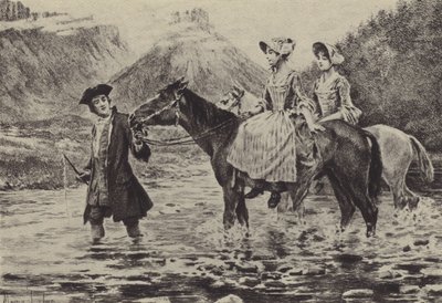 Jean-Jacques Rousseau aidant deux jeunes femmes à traverser un ruisseau - Maurice Leloir