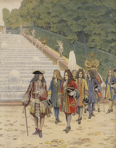 Louis XIV et Samuel Bernard à Marly, visite des jardins - Maurice Leloir