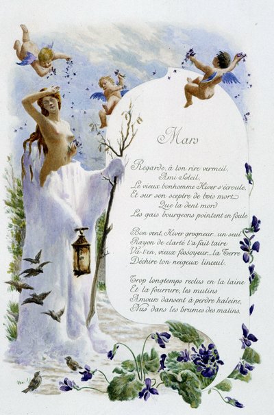 Mars « La Chanson du mois » par Jérôme Doucet, illustration - Maurice Leloir, éd. Reims 1904. L. Michaud - Maurice Leloir