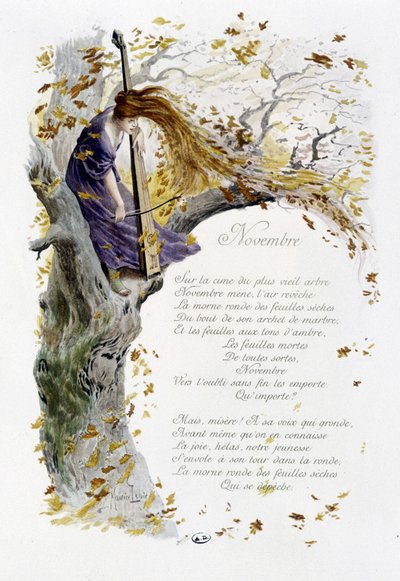 Novembre "La Chanson du mois" par Jérôme Doucet, illustration - Maurice Leloir, éd. Reims 1904. L. Michaud - Maurice Leloir