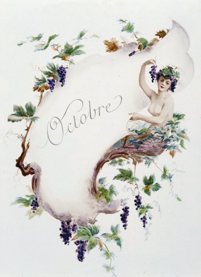 Octobre "La Chanson du mois" par Jérôme Doucet, illustration - Maurice Leloir, éd. Reims 1904. L. Michaud - Maurice Leloir