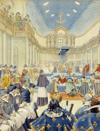 Richelieu prononça le discours, au nom du clergé, à la séance de clôture des États Généraux de 1614 - dans « Richelieu » par Maurice Leloir - Maurice Leloir