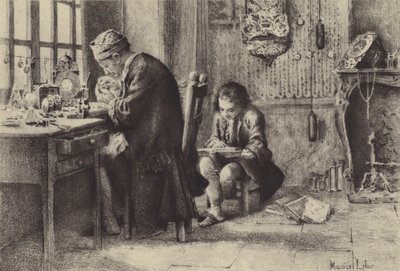 Le jeune Jean-Jacques Rousseau lisant pendant que son père travaille - Maurice Leloir