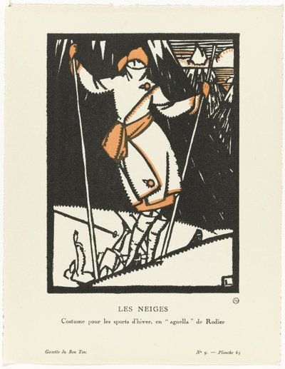 Gazette du Bon Ton, 1920 - No. 9, Pl. 65 : Les Neiges / Costume pour les sports d
