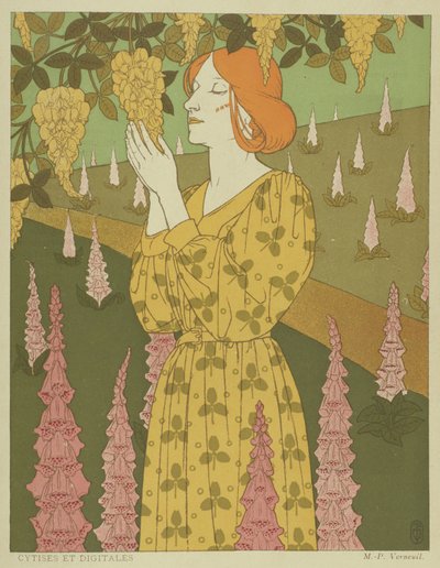 Cytises et digitales - Femme avec glycine et digitales - Maurice Pillard Verneuil