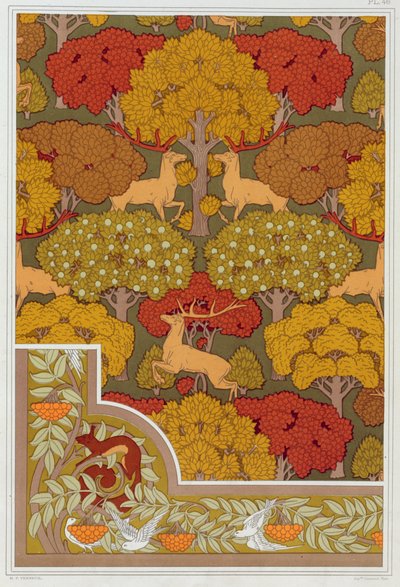 Conceptions pour papier peint et bordure de papier peint "Cerf dans les arbres" et "Écureuil avec oiseaux et sorbier" de 