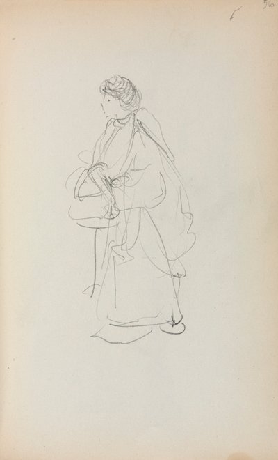 Carnet de croquis italien : Femme debout tenant un sac (page 56) - Maurice Prendergast