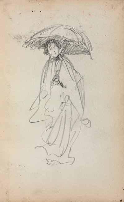 Carnet de croquis italien : Femme debout avec parasol (page 259) - Maurice Prendergast