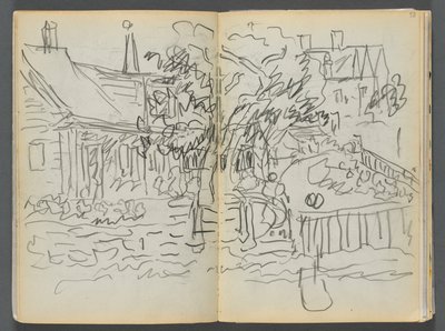 Sketchbook- The Granite Shore Hotel, Rockport, page 052  53 : Maisons et jardins - Maurice Prendergast