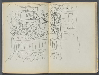 Sketchbook- The Granite Shore Hotel, Rockport, page 058  59 : Maison et jardin clôturé - Maurice Prendergast