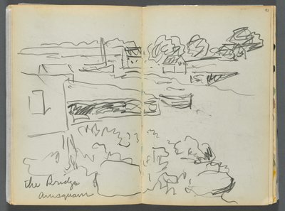 Sketchbook- The Granite Shore Hotel, Rockport, page 092  93 : "The Bridge , Annisquam". - Maurice Prendergast