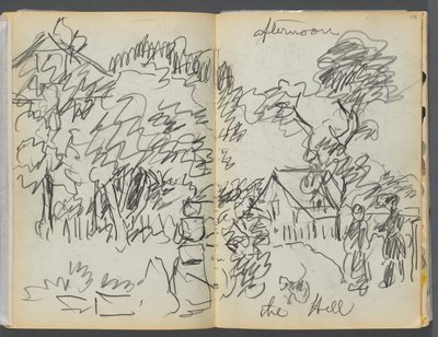 Sketchbook- The Granite Shore Hotel, Rockport, page 104- 105 : "Afternoon , the hill" (Après-midi sur la colline) - Maurice Prendergast