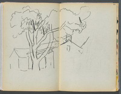 Sketchbook- The Granite Shore Hotel, Rockport, page 106  107 : Arbre avec maisons - Maurice Prendergast