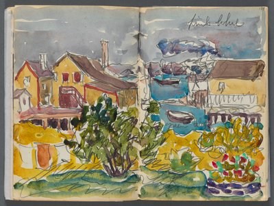 Sketchbook- The Granite Shore Hotel, Rockport, page 128  129 : Maisons sur le port - Maurice Prendergast