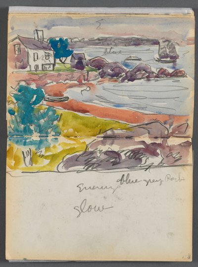 Sketchbook- The Granite Shore Hotel, Rockport, page 138  139 : "Evening Glow" (Lueur du soir) - Maurice Prendergast