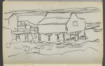 Carnet de croquis, The Dells, N° 127, page 014 : Maison sur un quai - Maurice Prendergast