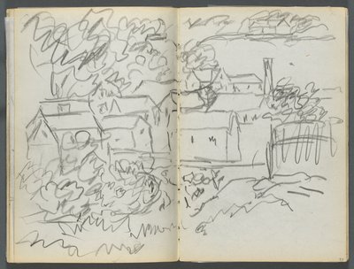 Sketchbook, The Dells, N° 127, page 096  97 : Paysage avec maisons - Maurice Prendergast
