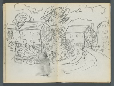Sketchbook, The Dells, N° 127, page 102  103 : Paysage avec maisons et route - Maurice Prendergast