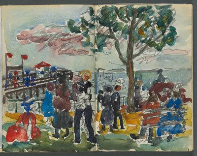 Carnet de croquis, The Dells, N° 127, page 122  123 : Figures sur une côte - Maurice Prendergast
