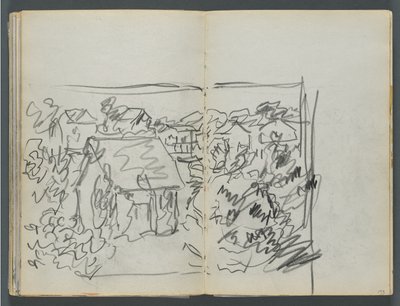 Sketchbook, The Dells, N° 127, page 154  155 : Paysage avec maisons - Maurice Prendergast