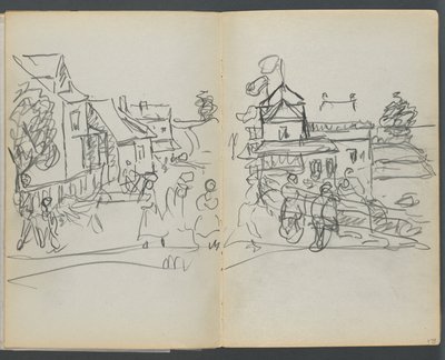 Sketchbook, The Dells, N° 127, page 174  175 : Village avec maisons et route - Maurice Prendergast