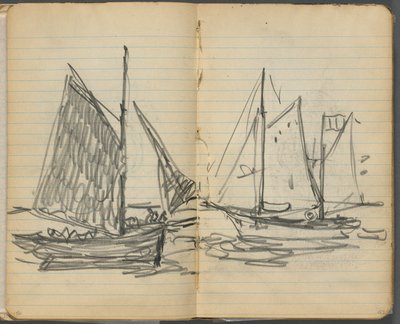 Carnet de croquis, pages 156 et 157 : Vue de voiliers - Maurice Prendergast