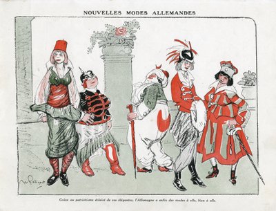 Illustration de Maurice Radiguet (1866-1941) dans Mode en Allemagne, vers 1915 - Nouvelles modes allemandes - Guerre de 14-18, Allemagne Prusse, Turquie, Mode, Triplice - Femmes - Maurice Radiguet