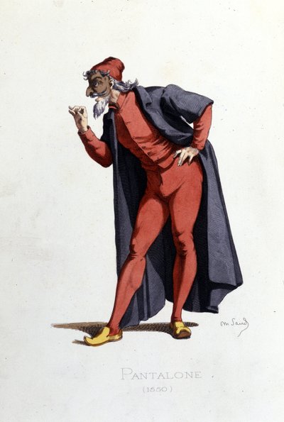 Costume et personnage de théâtre : Pantalone (en fr. Pantalone, docteur) tiré de « Masques et bouffons » (Comédie italienne : Commedia dell