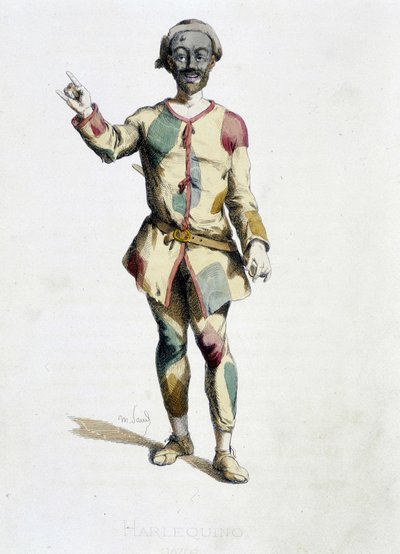 Arlequin (Arlecchino) de "Masques et bouffons" (comédie italienne), texte et dessins de Maurice Sand, gravures par A. Manceau, préface de Georges Sand - Maurice Sand