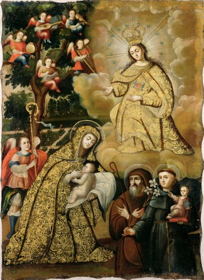 Vision de la Vierge en Notre-Dame de la Miséricorde avec trois saints - Mauricio school of Garcia