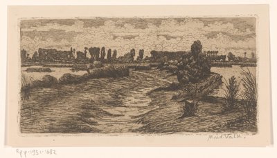 Chemin à travers un paysage avec des mares - Maurits van der Valk (signed by artist)