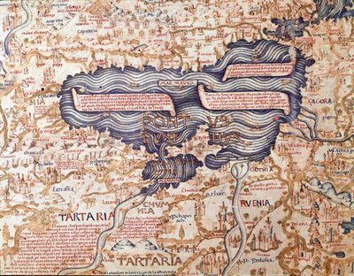 Vue de la mer Noire (détail) de la carte du monde (mappamundi) du frère Maurus (Mauro) camaldule 1459 Biblioteca Marciana, Venise - Mauro Fra